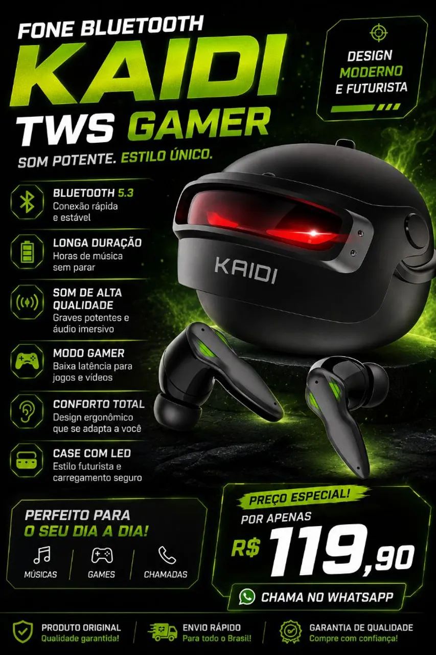 FONE KAIDI TWS GAMER 
