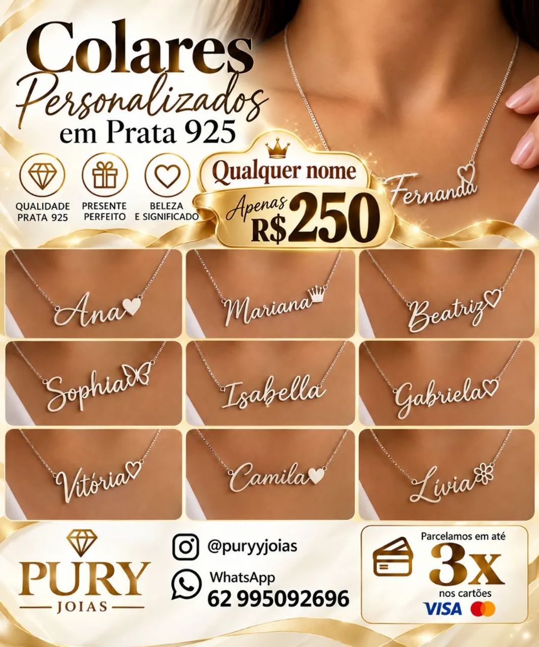 Colares Personalizado de Prata R$250 Apenas