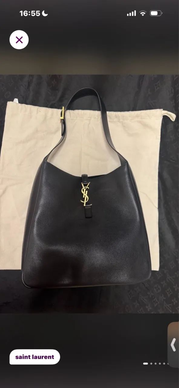 Bolsa de couro legítimo preto modelo italiano Yves Saint Laurent hobo