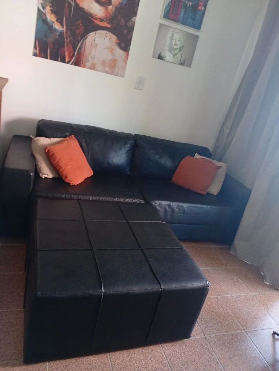 Sofá 100% Couro Legítimo Preto 3 Lugares (Impecável / Pouco Uso) - Foto 5