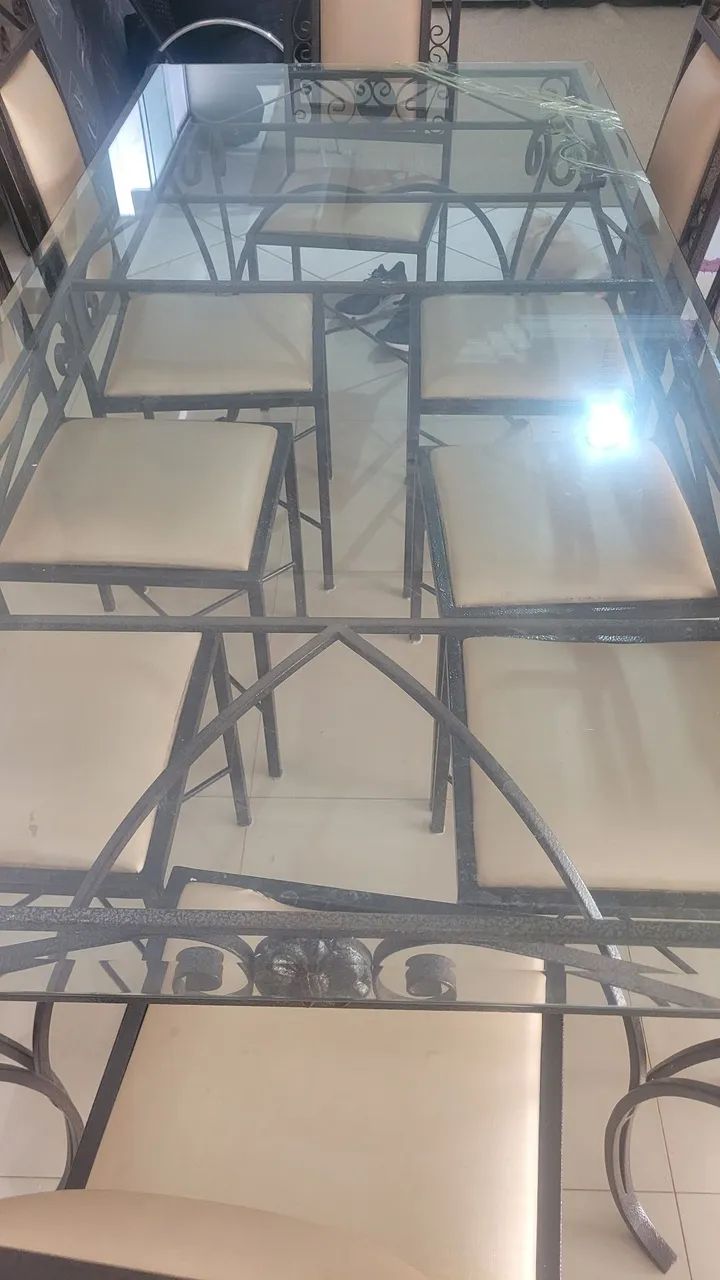 Mesa jantar em ferro artesanal 8 cadeiras - Foto 3