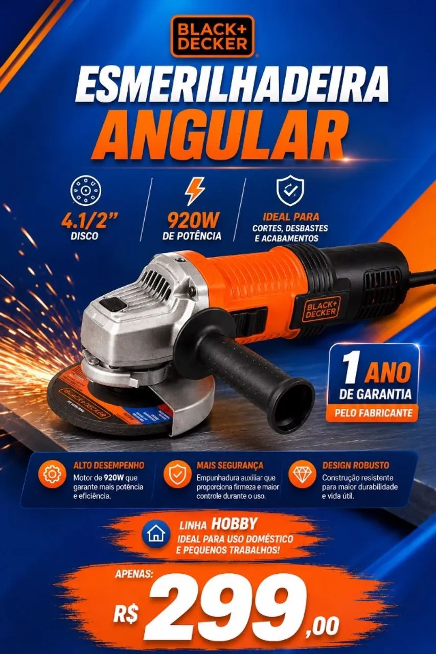 Esmerilhadeira Angular Black+Decker 920 W