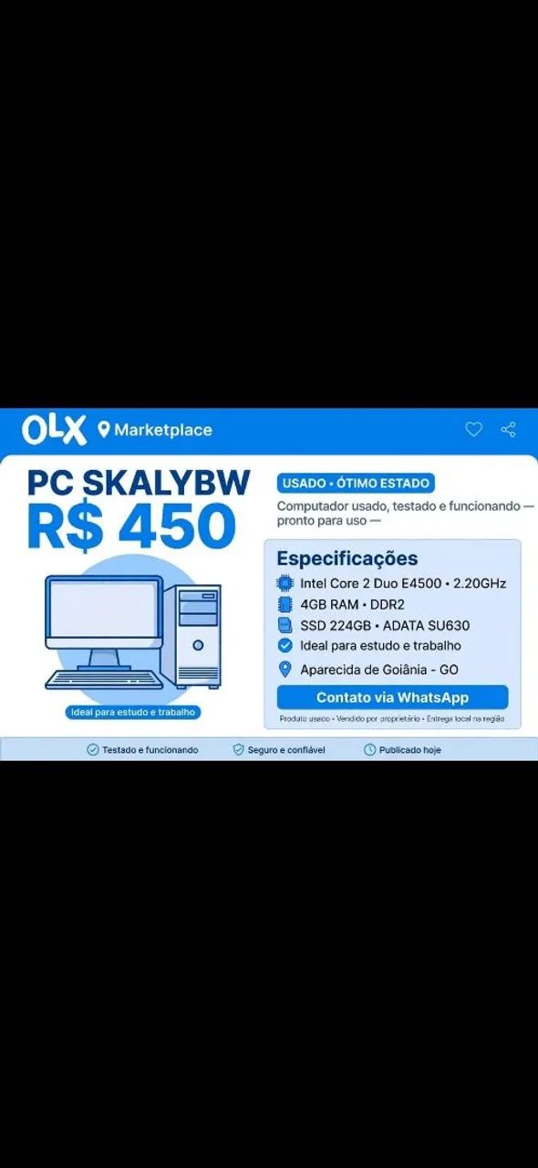 PC Core 2 Duo 4GB SSD 240GB - Estudo e Trabalho