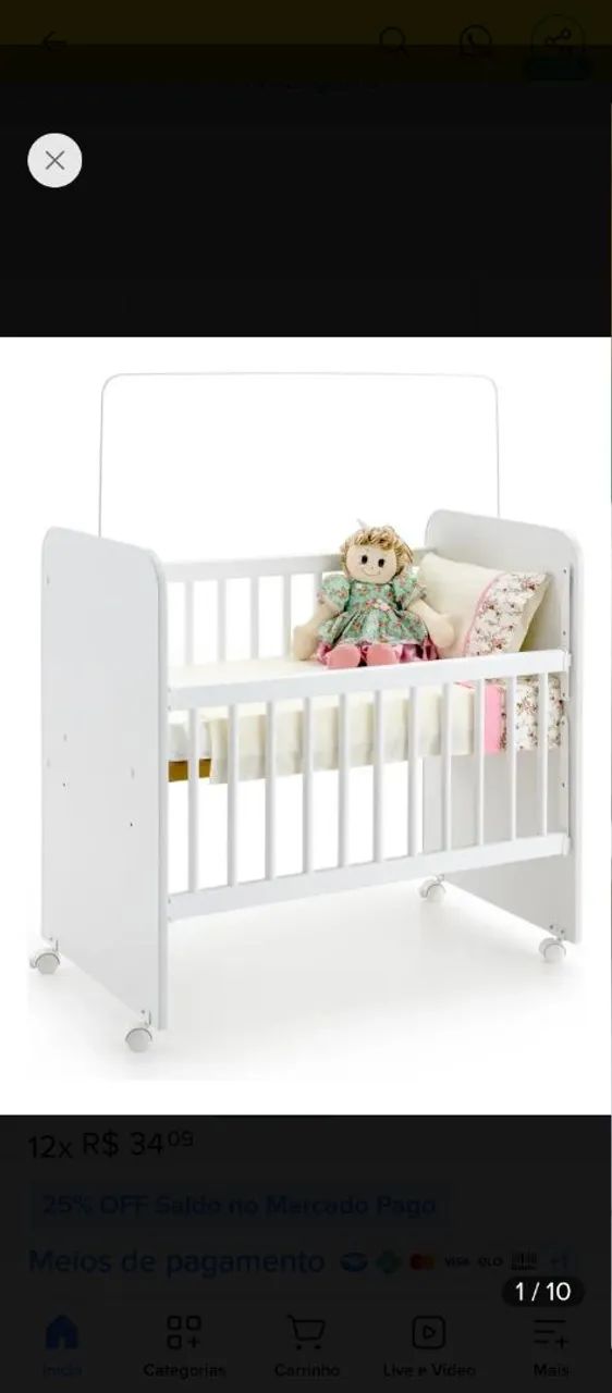 Mini berço com colchão e kit berço 