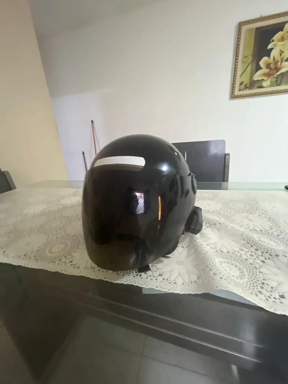 Capacete preto com intercomunicador  - Foto 3