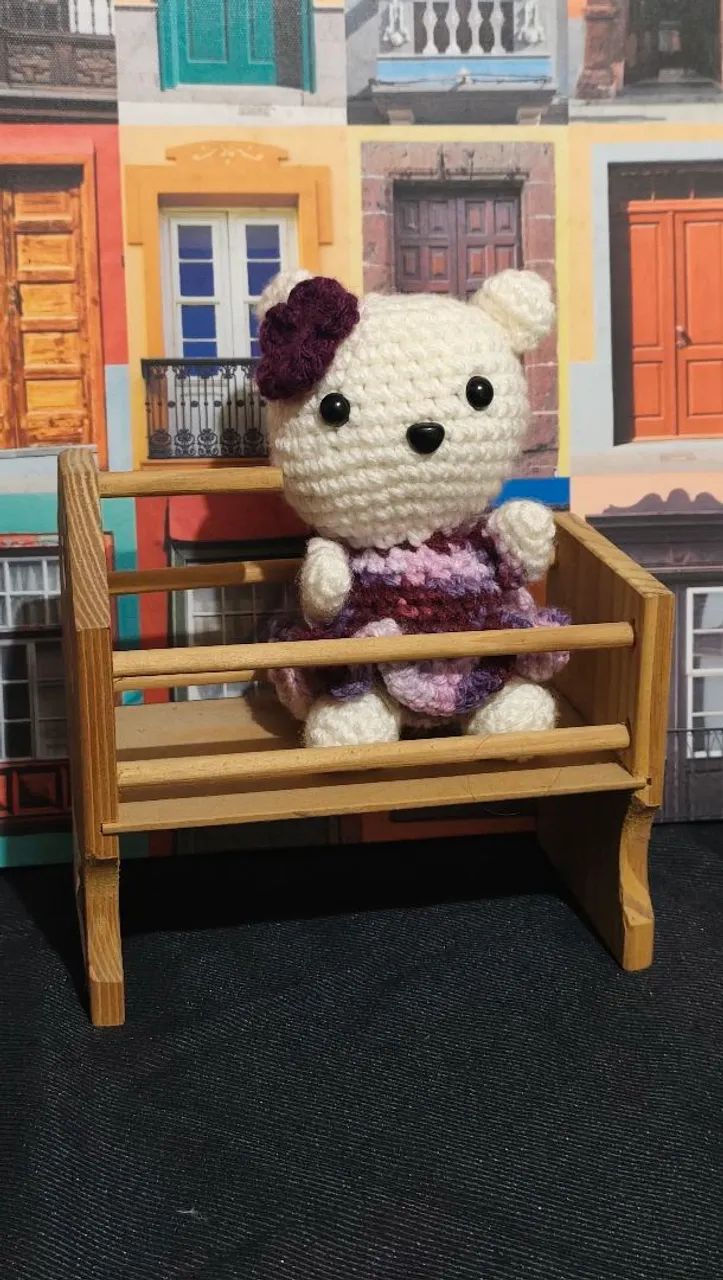 Ursinho Amigurumi com Berço de Madeira - Foto 2