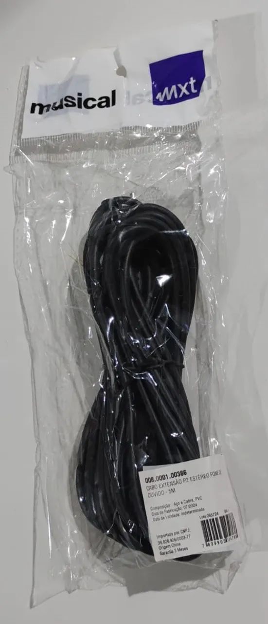 Cabo Extensor Extensão Fone P2 Macho X Femea 5 Metros