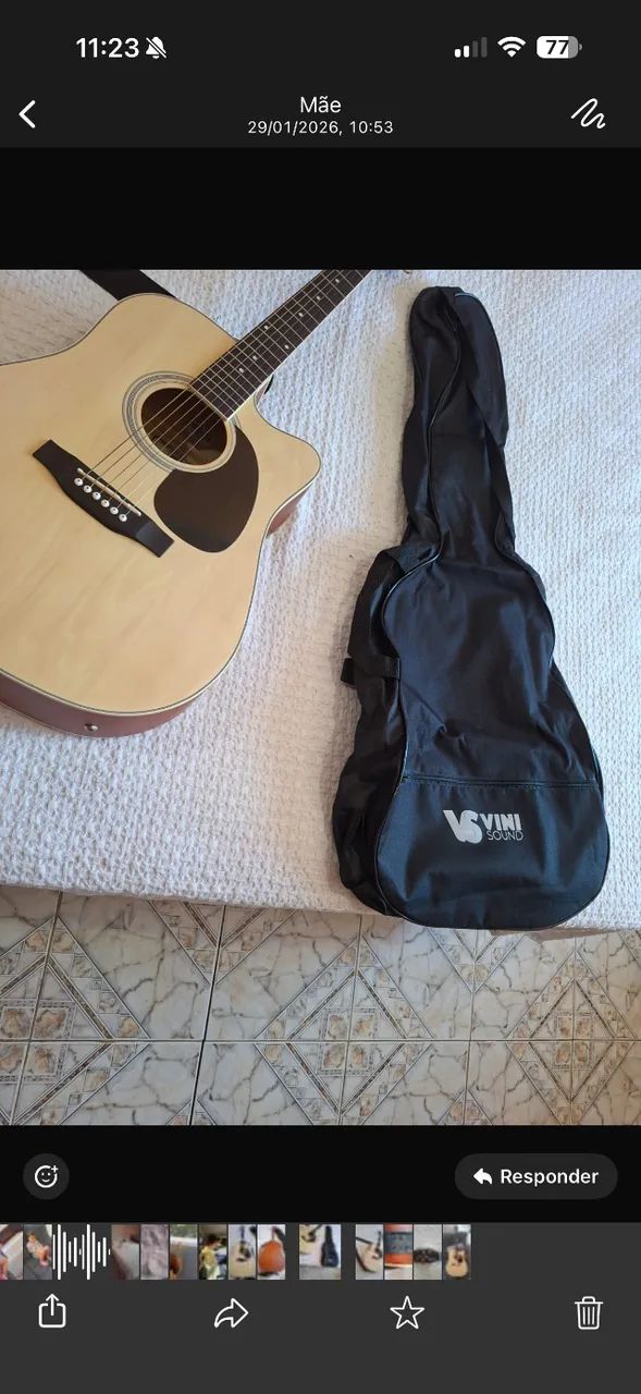 É um violão acústico com cordas de aço, modelo folk (corpo maior, som mais encorpado) - Foto 6