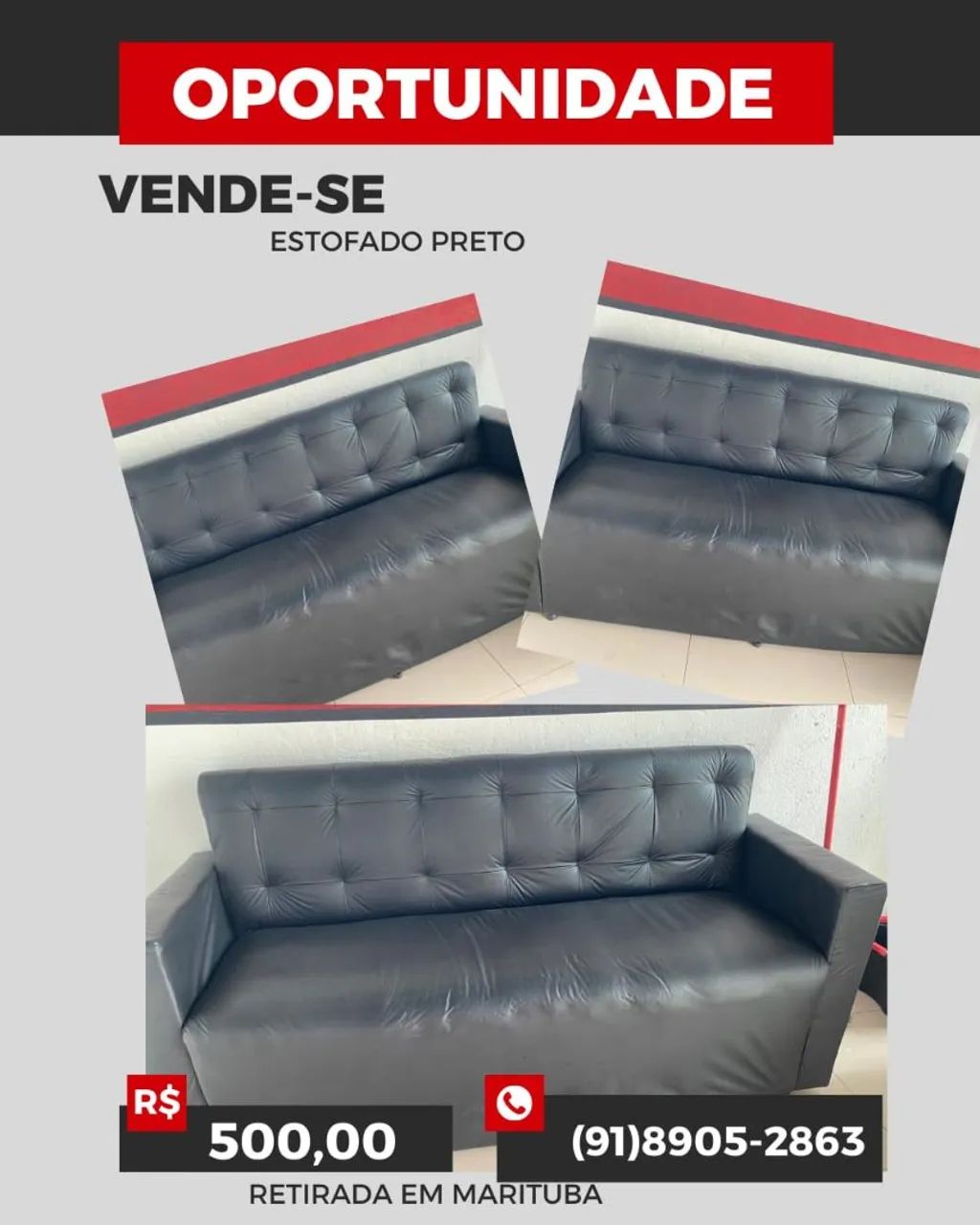 SOFÁ 3 LUGARES COURO SINTÉTICO