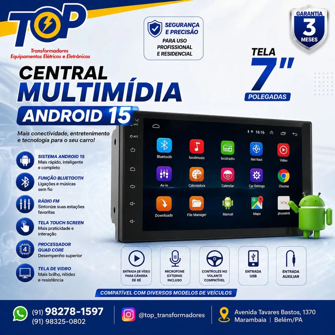 Central Multimídia Android 15 Universal 