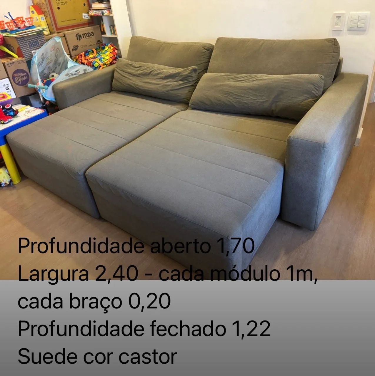 Sofá, 2 módulos, 2,40m, retrátil e reclinável, 4 posições. - Foto 5