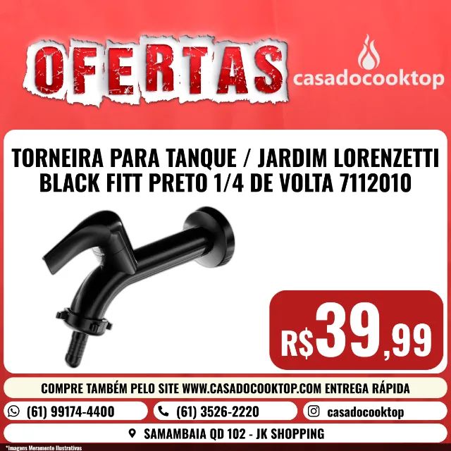 TORNEIRA PARA TANQUE / JARDIM LORENZETTI BLACK FITT PRETO 1/4 DE VOLTA 7112010