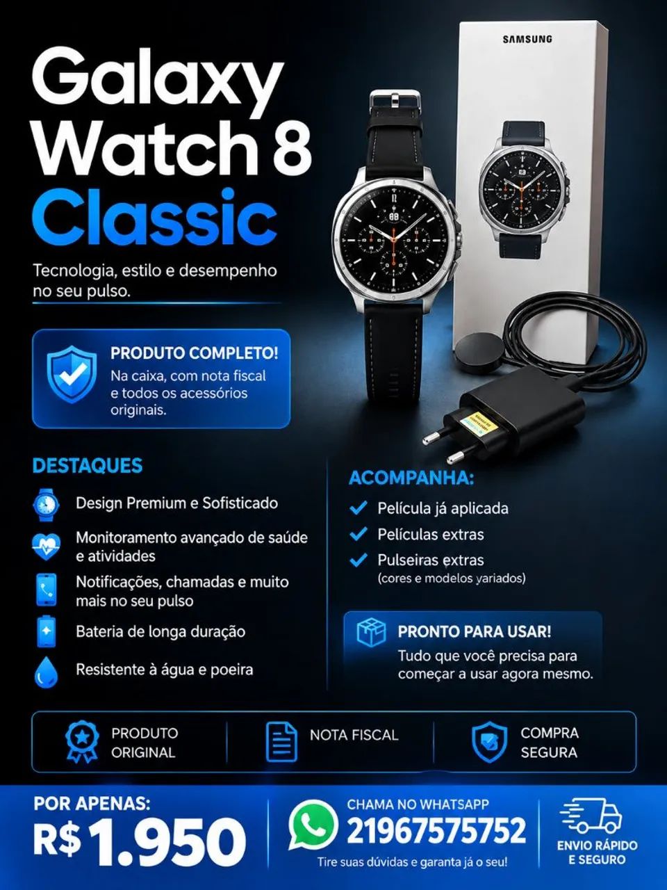 ? SAMSUNG GALAXY WATCH 8 CLASSIC ? COMPLETO! ?