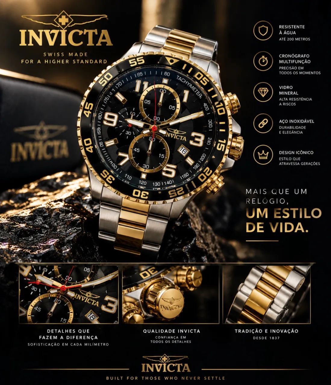 Relógio invicta prata com dourado  - Foto 2