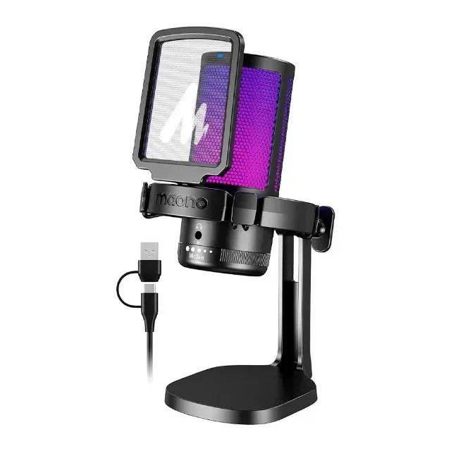 Microfone Gamer Maono DGM20, RGB, USB, PC, PS4, PS5 e MAC OS, Com Suporte, Preto - WZetta