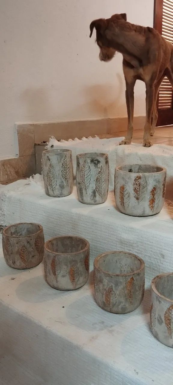 Conjunto com 9 Cachepôs em Cimento Trabalhado (Novos) - Decoração Rústica e Sofisticada - Foto 2