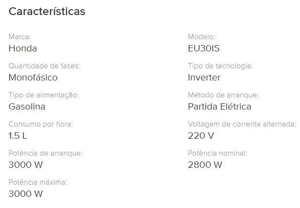 Gerador Inverter Honda Eu30is 220v 3kva Silencioso - Foto 6