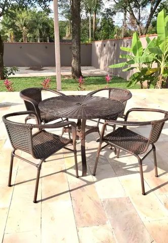 Mesa com 4 Poltronas em Alumínio e Junco - Foto 4