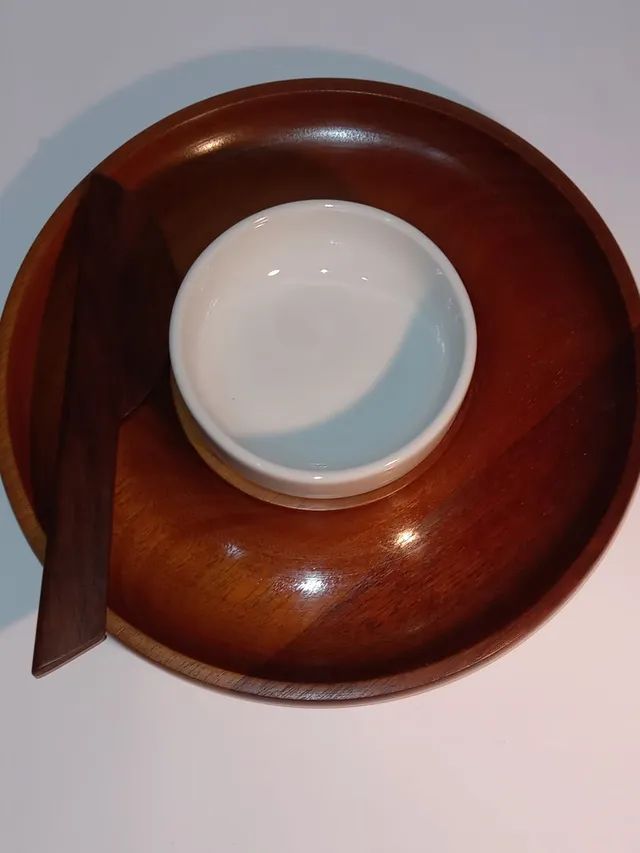 Conjunto de 2 porta aperitivos em madeira maciça com vasilha para pasta - Foto 3