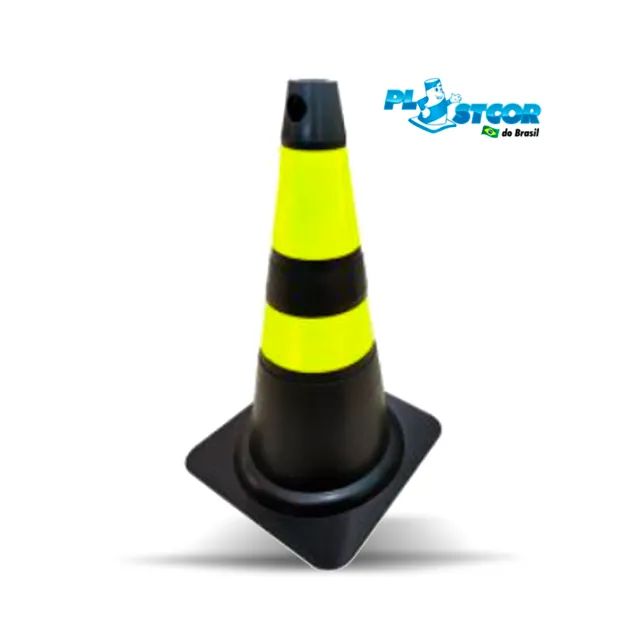 Cone Flexível Preto 75CM - Refletivo - Plastcor  - Sinalização com Estilo e Segurança! 