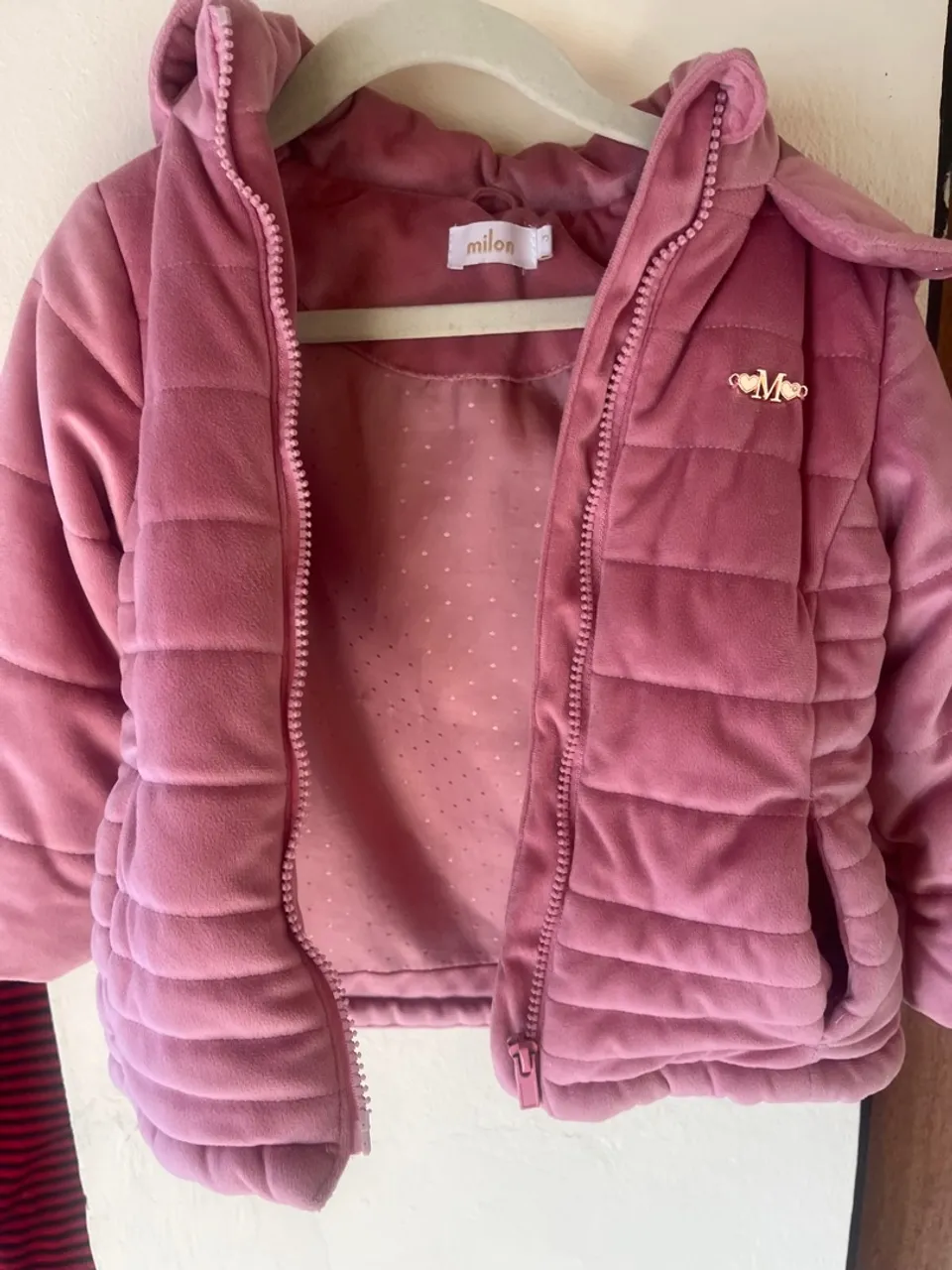 Jaqueta inverno infantil de veludo rosa Milon