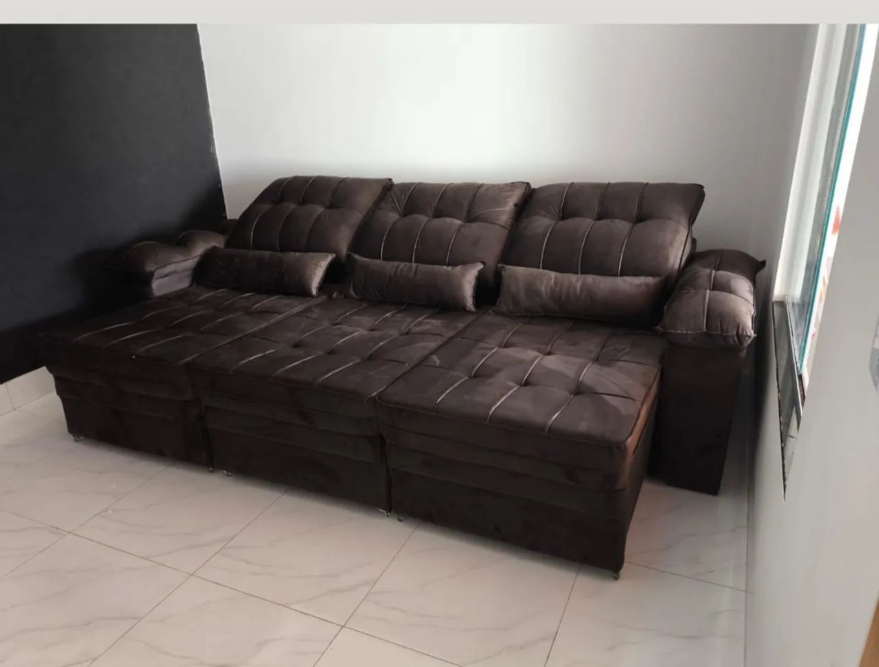 Sofá Retrátil e Reclinável Marrom Confortável 2,90 mts