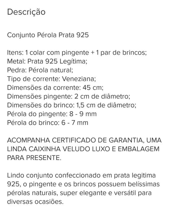 Conjunto prata 925 com pérolas naturais - NOVO - Foto 4