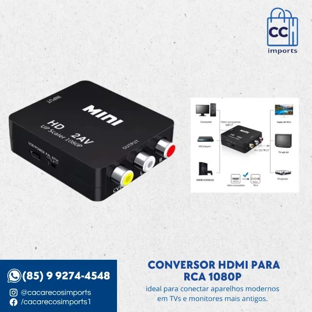 Conversor HDMI para RCA - 720p ou 1080p