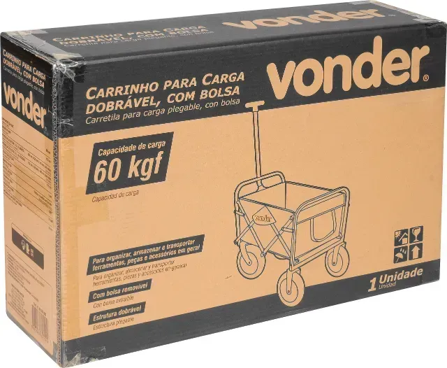 Carrinho para carga, dobrável, com bolsa, 60 kgf, VONDER