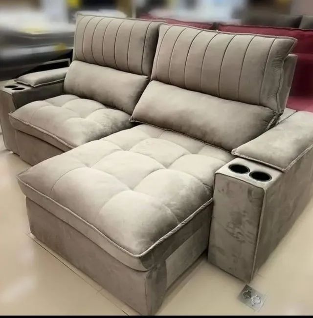 sofa retratil reclinavel molas ensacadas com porta copos