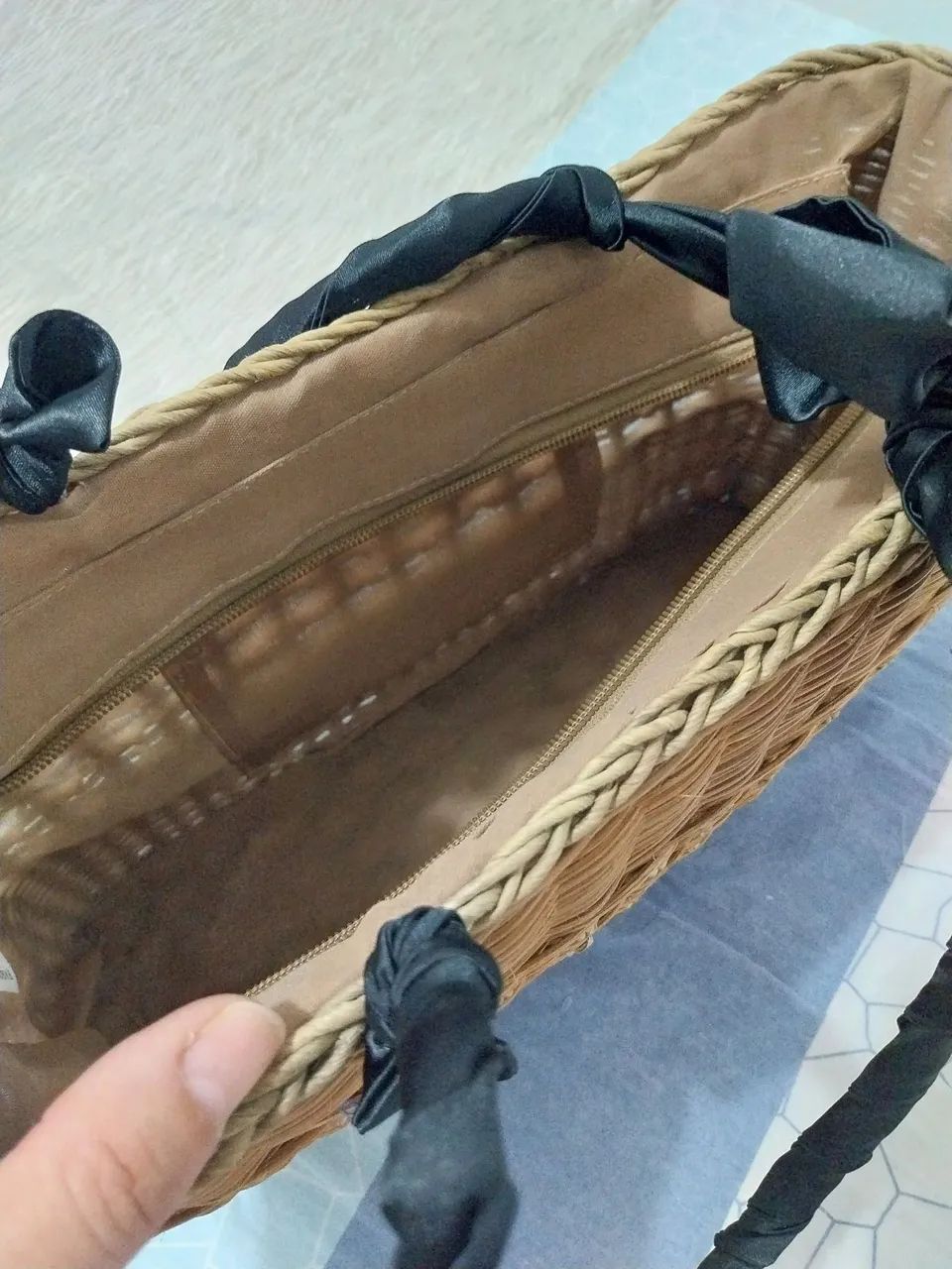 Bolsa de palha com alça de tecido - Foto 6