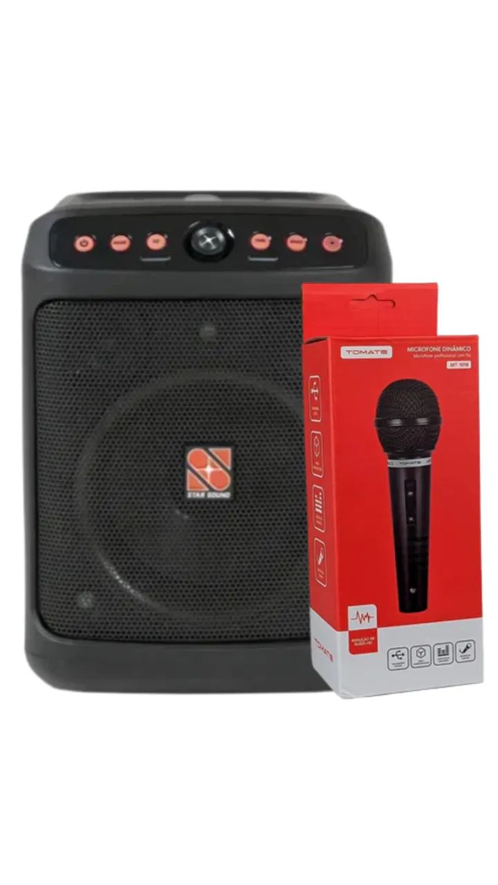 Kit Microfone Dinâmico Tomate Com Cabo Mt-1018 Preto + KUB - STAR SOUND by STANER