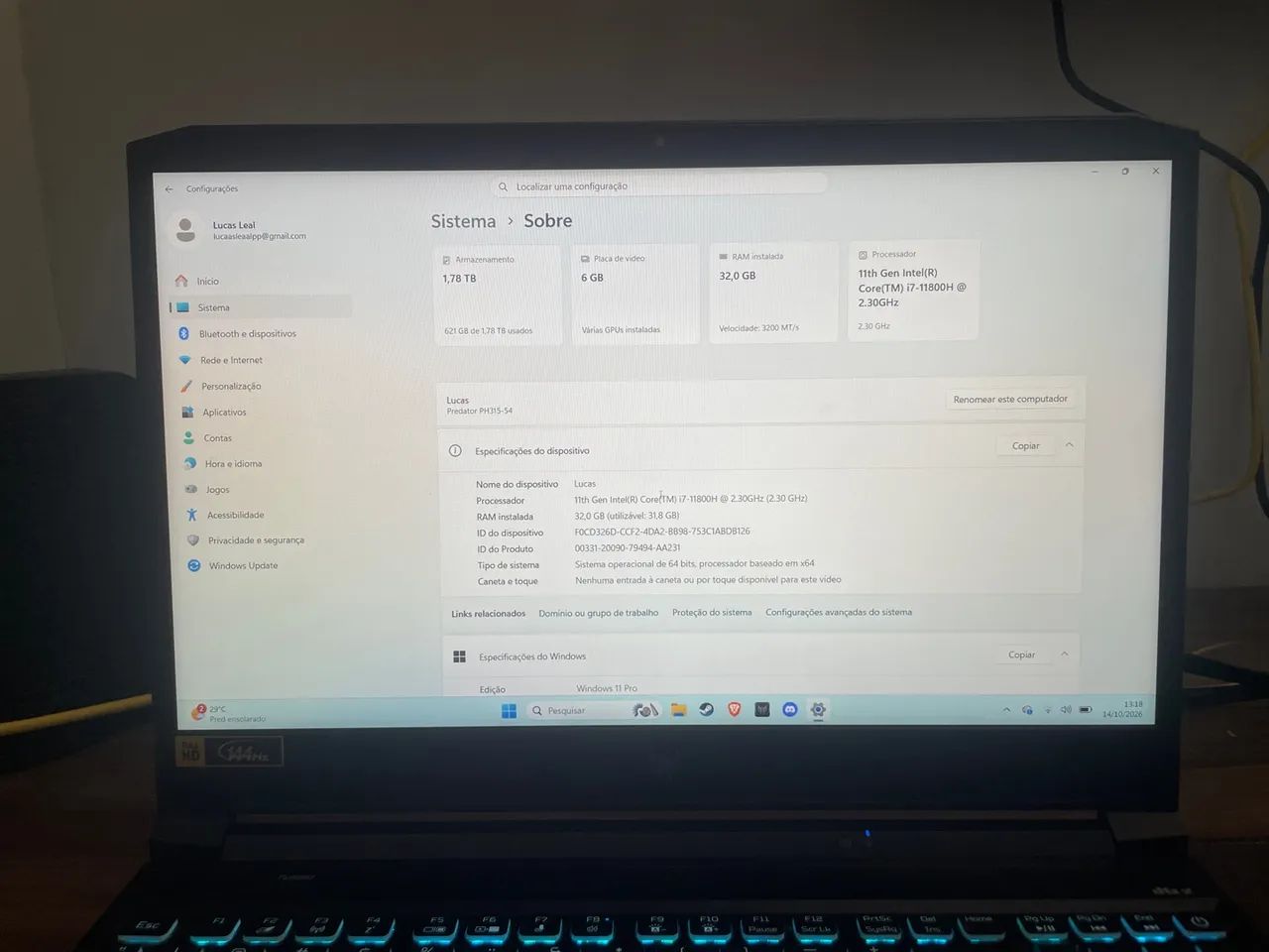 Predator Notebook Gamer com upgrades - Foto 5