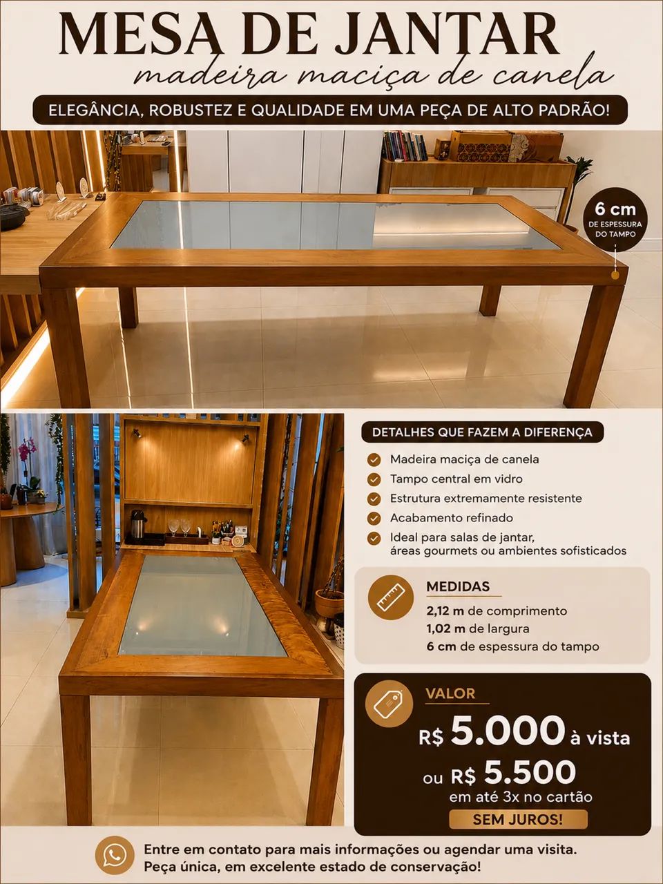 MESA DE JANTAR madeira maciça de canela