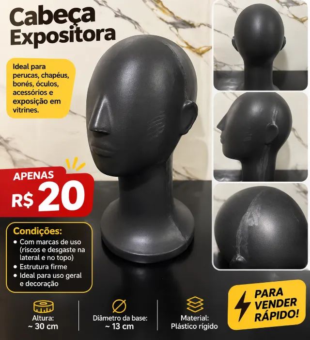 Cabeça / Busto Expositor Preto - 40 cm