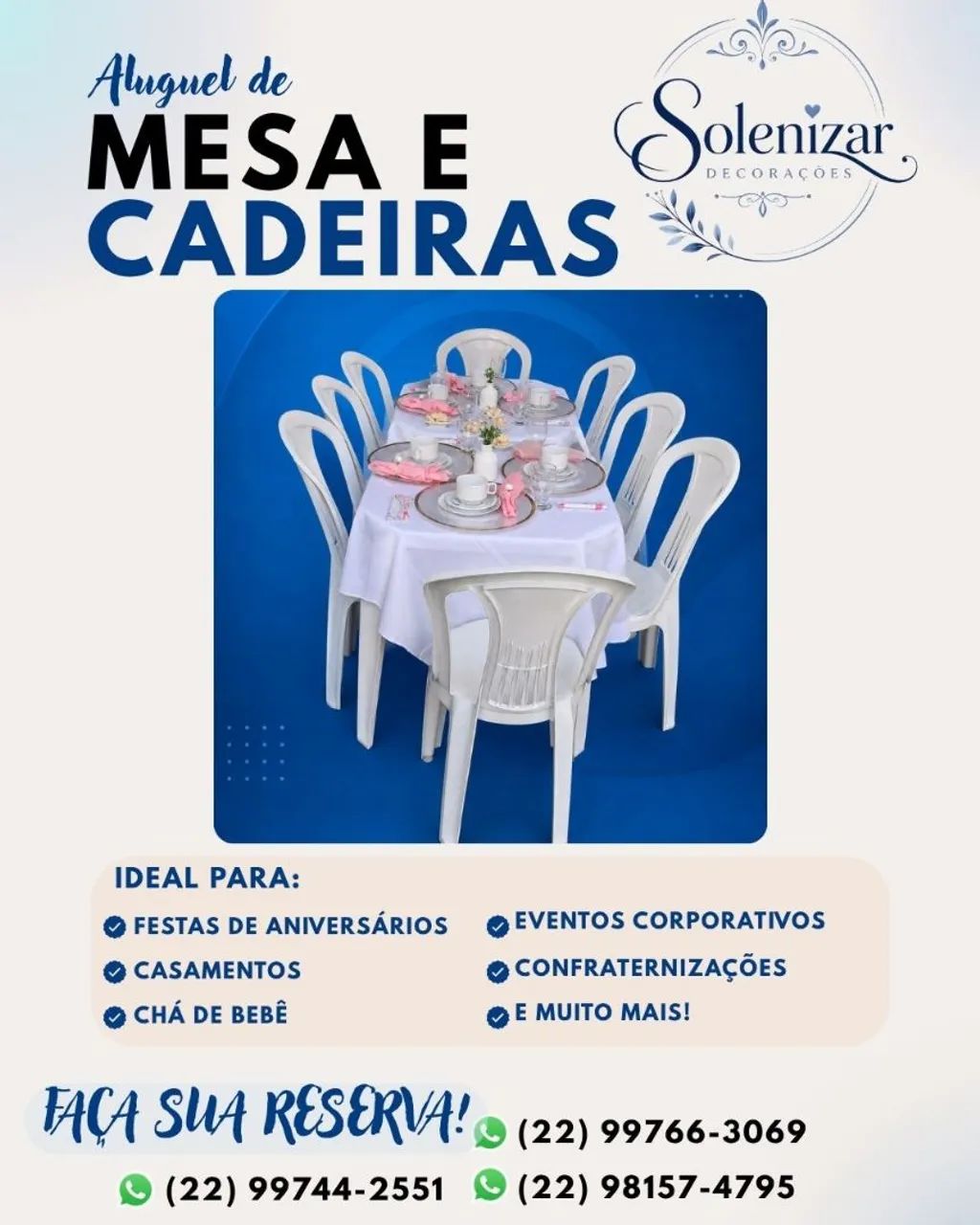 Aluguel de mesas e cadeiras para eventos 