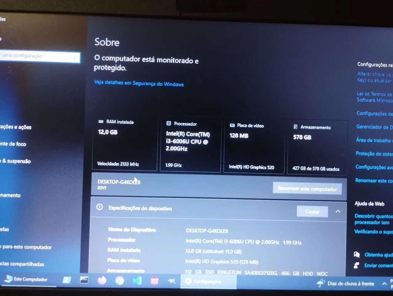 Notebook Lenovo Ideapad 320 - Intel core I3 6° Geração - 12GB de RAM - SSD 120 GB/HD 500GB - Foto 5