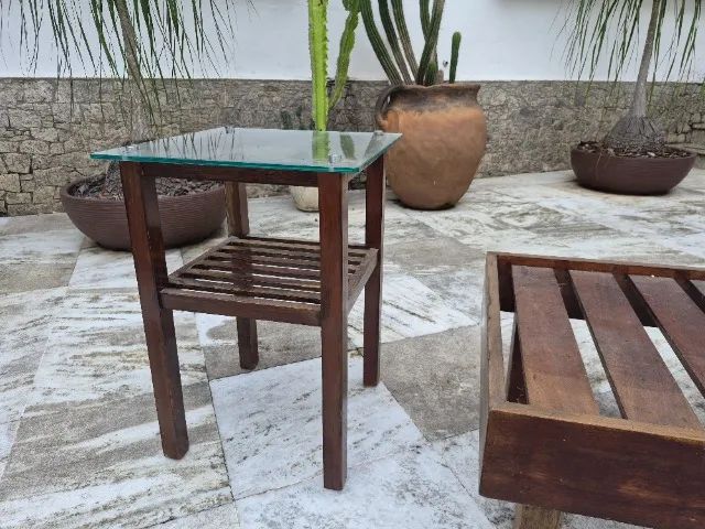 Banco ripado de jacaranda com duas mesas de apoio - Foto 2