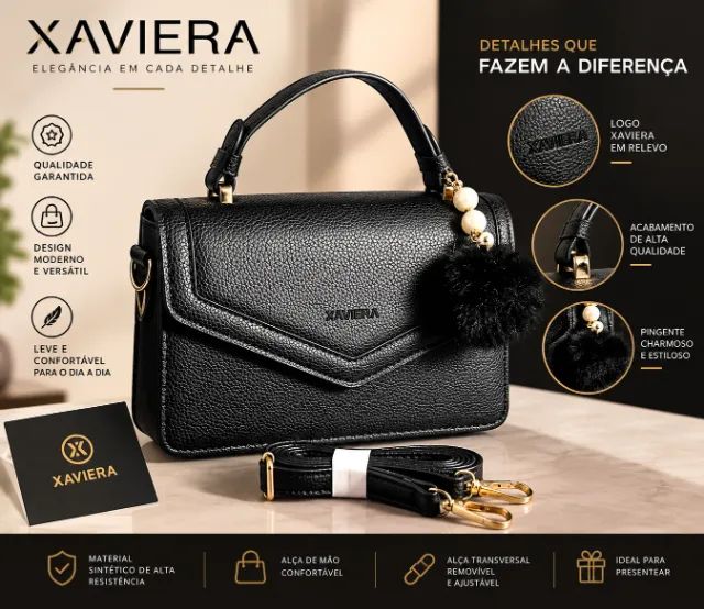 Bolsa Feminina Elegante com Alça Removível e Chaveiro Pompom Xaviera