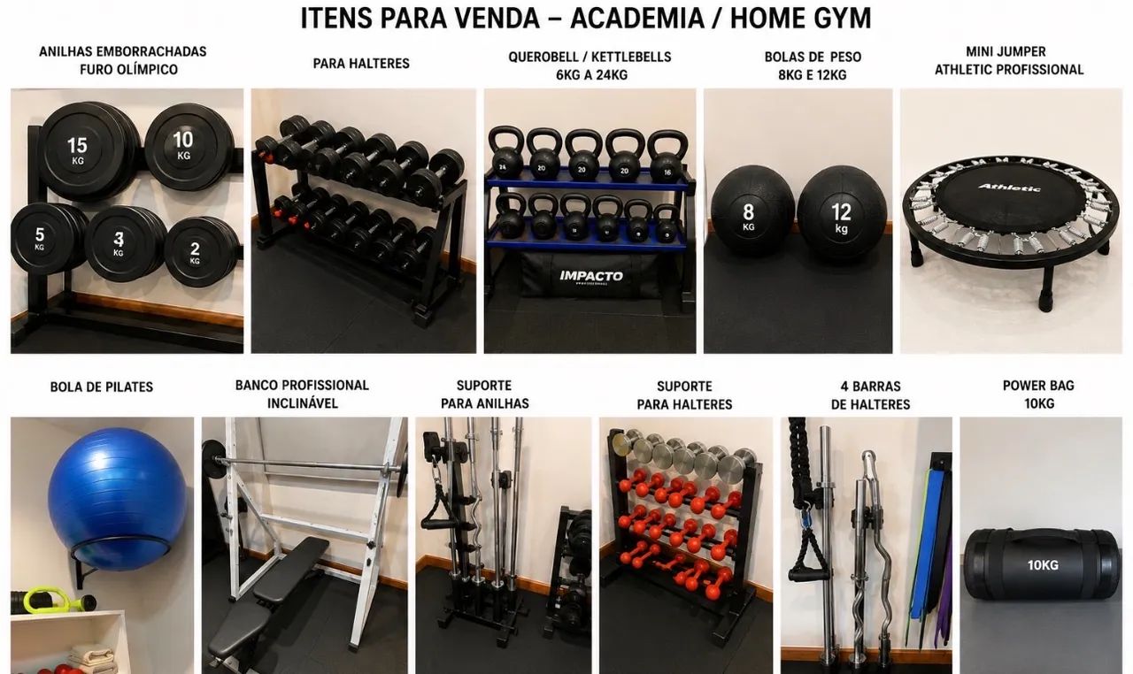 ACADEMIA RESIDENCIAL COMPLETA - ANILHAS EMAR + HALTERES + KETTLEBELLS