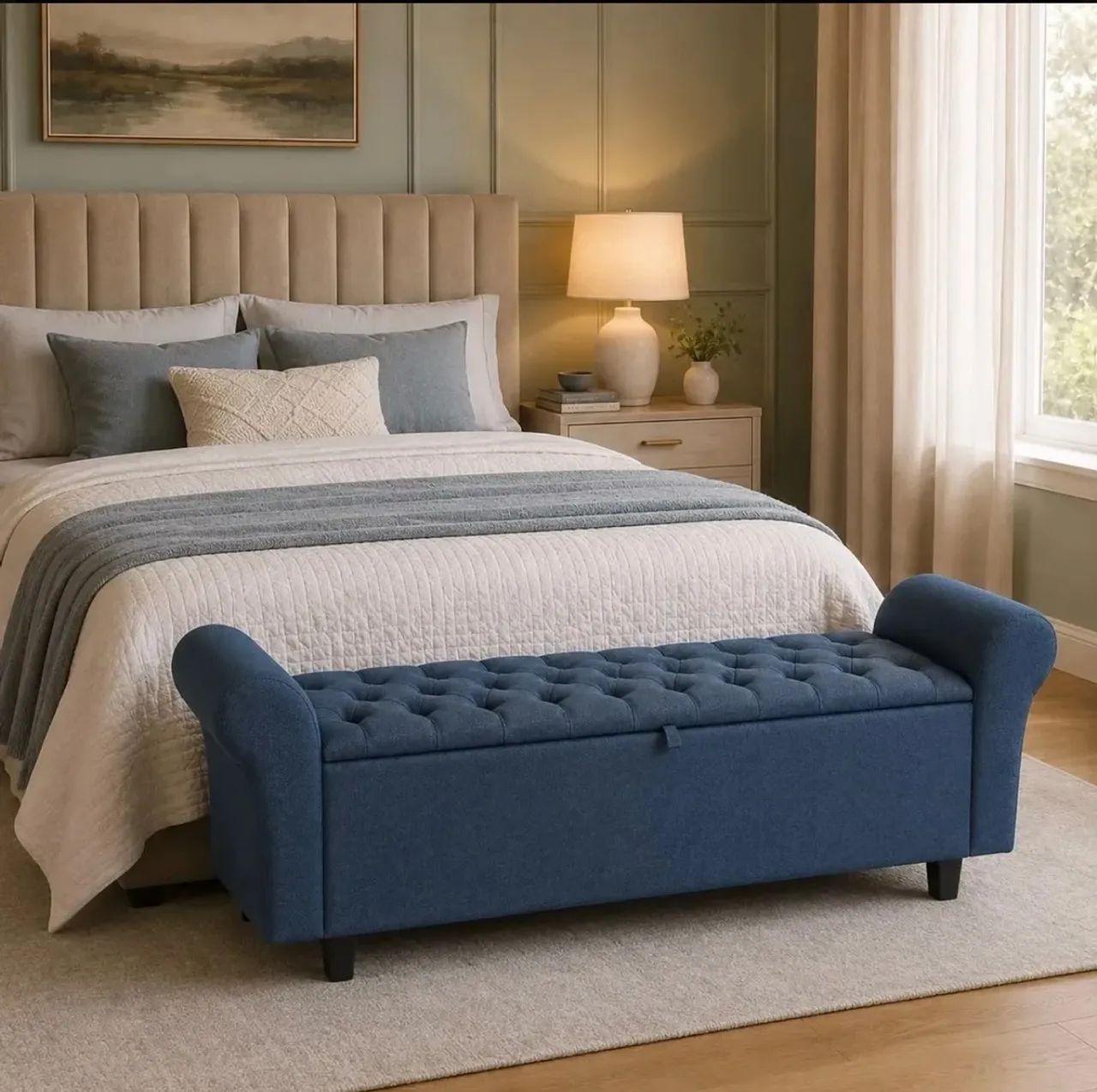 Baú Recamier Sapateira Paris Queen de Linho Premium com Capitonê para Quarto - Foto 5