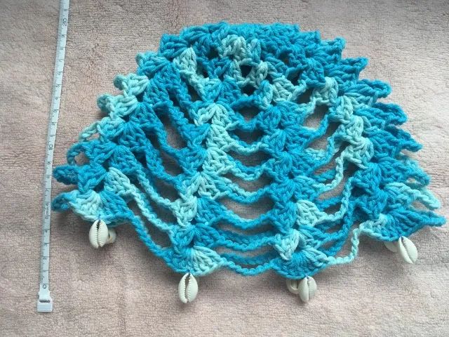 Headpiece / Touca de Crochê Azul Mesclado com Búzios - Foto 4