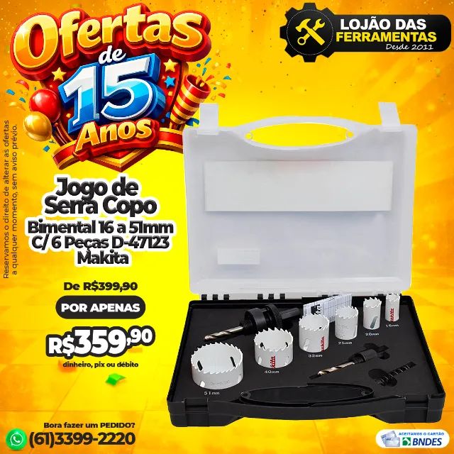 Jogo de Serra Copo Bimental 16mm a 51mm Com 6 Peças D-47123 Makita