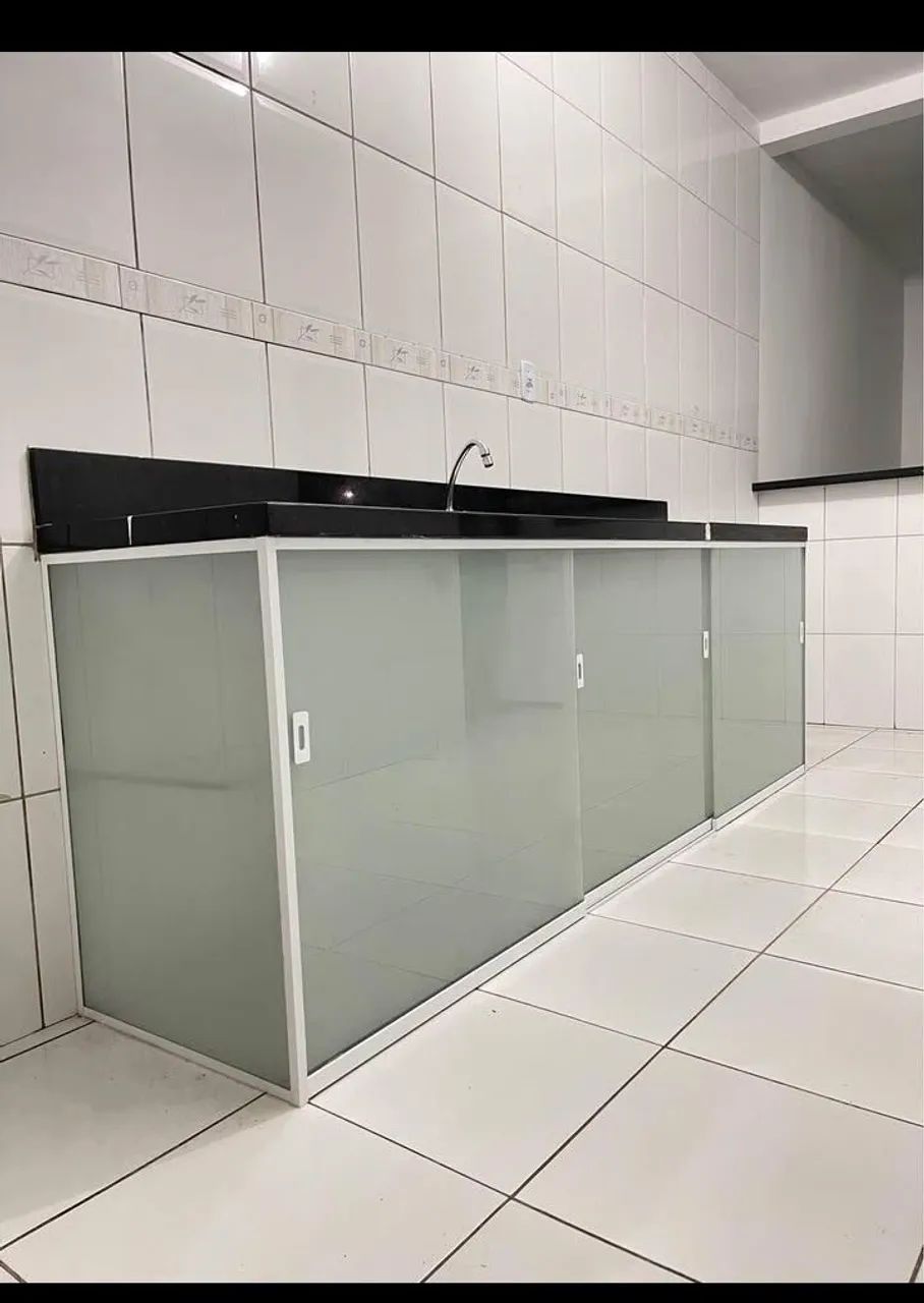 Armários de pia para cozinha de vidro temperado 