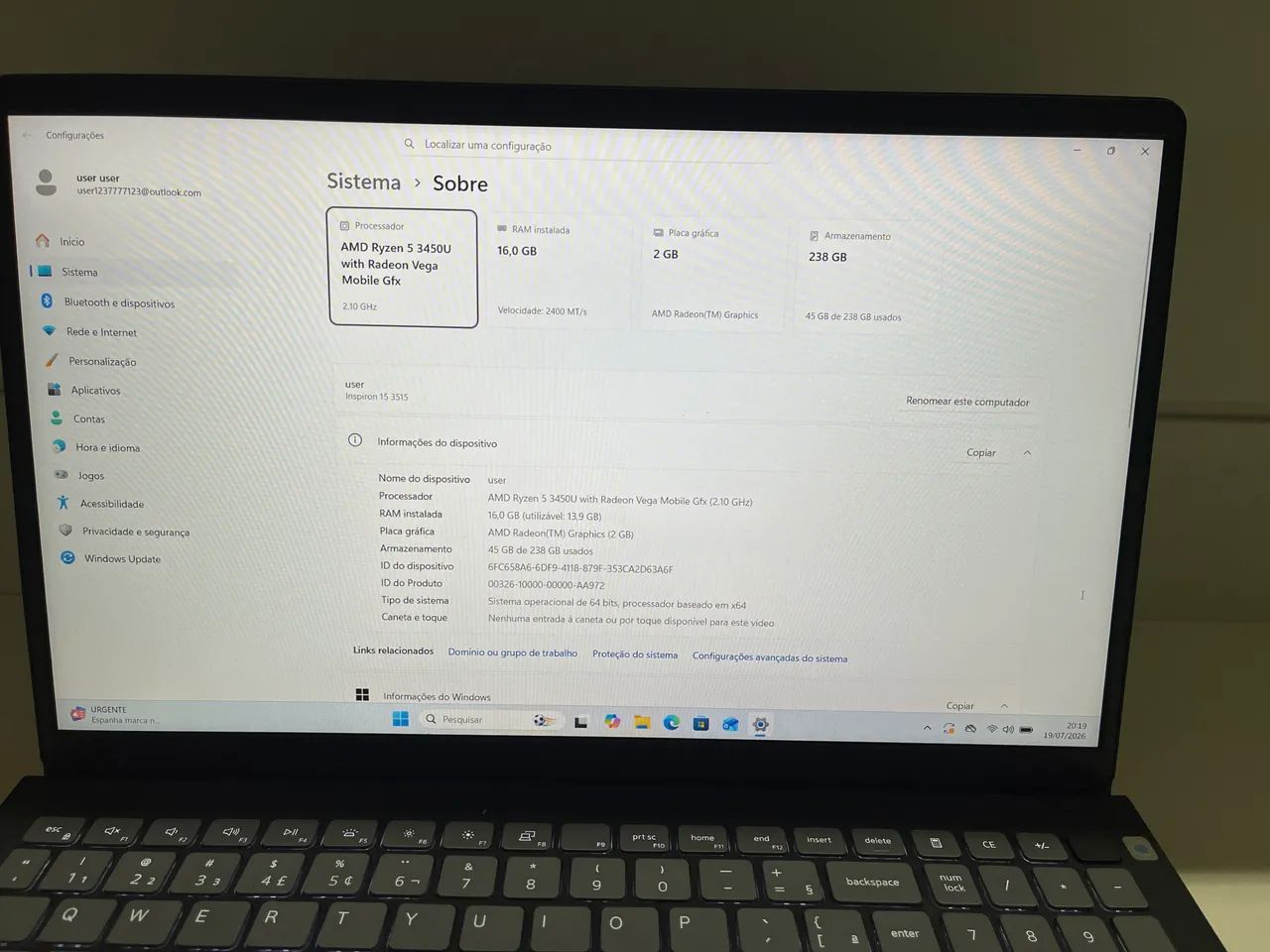 Notebook Dell Inspiron 15 3515 - ryzen 5 3450u - Foto 3
