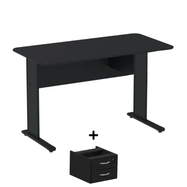 MESA DE TRABALHO 1.20 X 60 PRETA PÉ DE FERRO