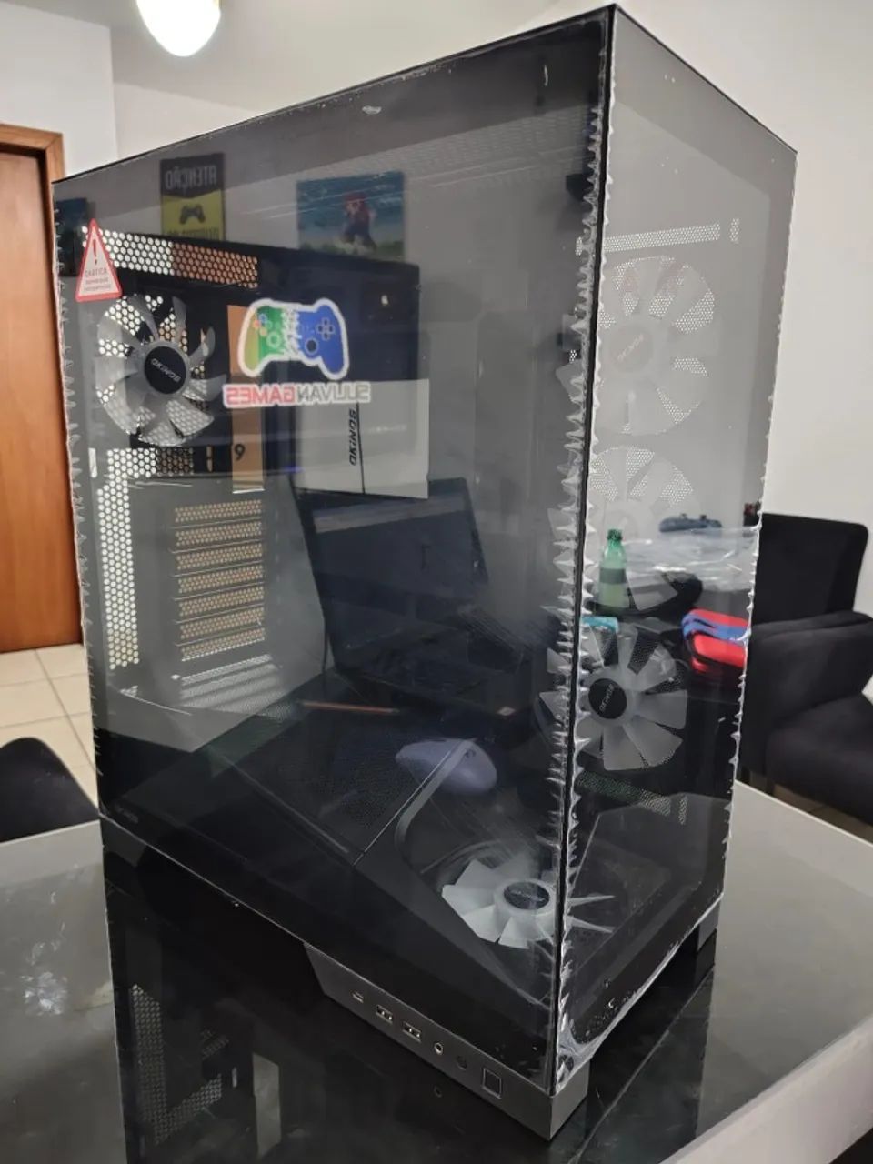 Gabinete Gamer Torre (MID Tower Case) com 5 fans instalados - Aqua 9 Okinos - NOVO - Foto 3
