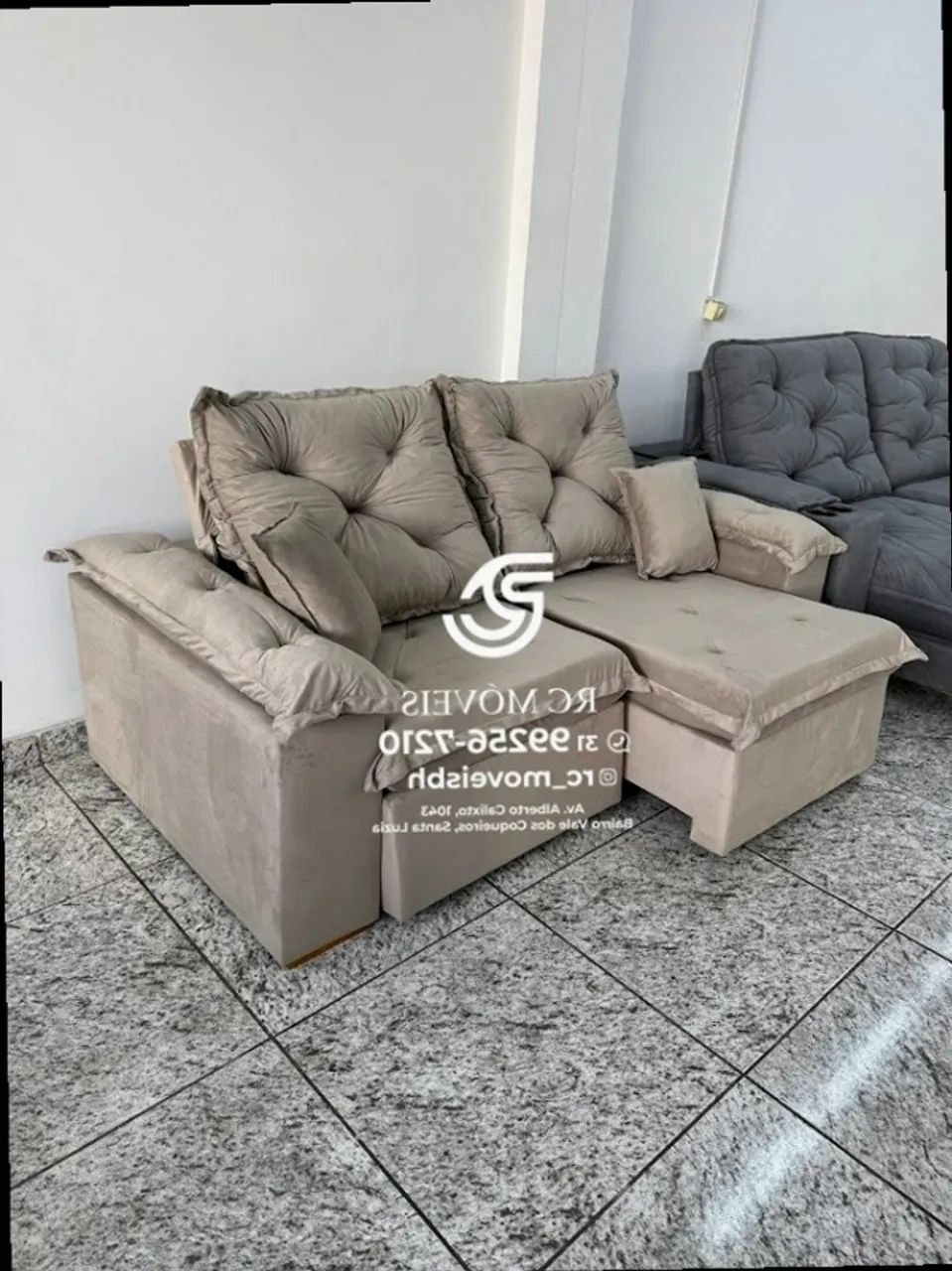 Sofá Retrátil e Reclinável 2m pillow 16cm  - tecido veludo - Foto 4