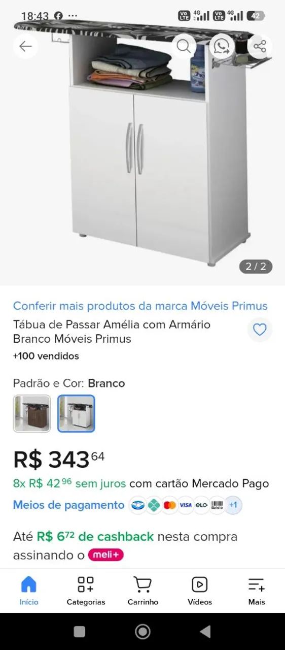 Tábua de Passar Amélia com Armário Branco Móveis Primus - Foto 3
