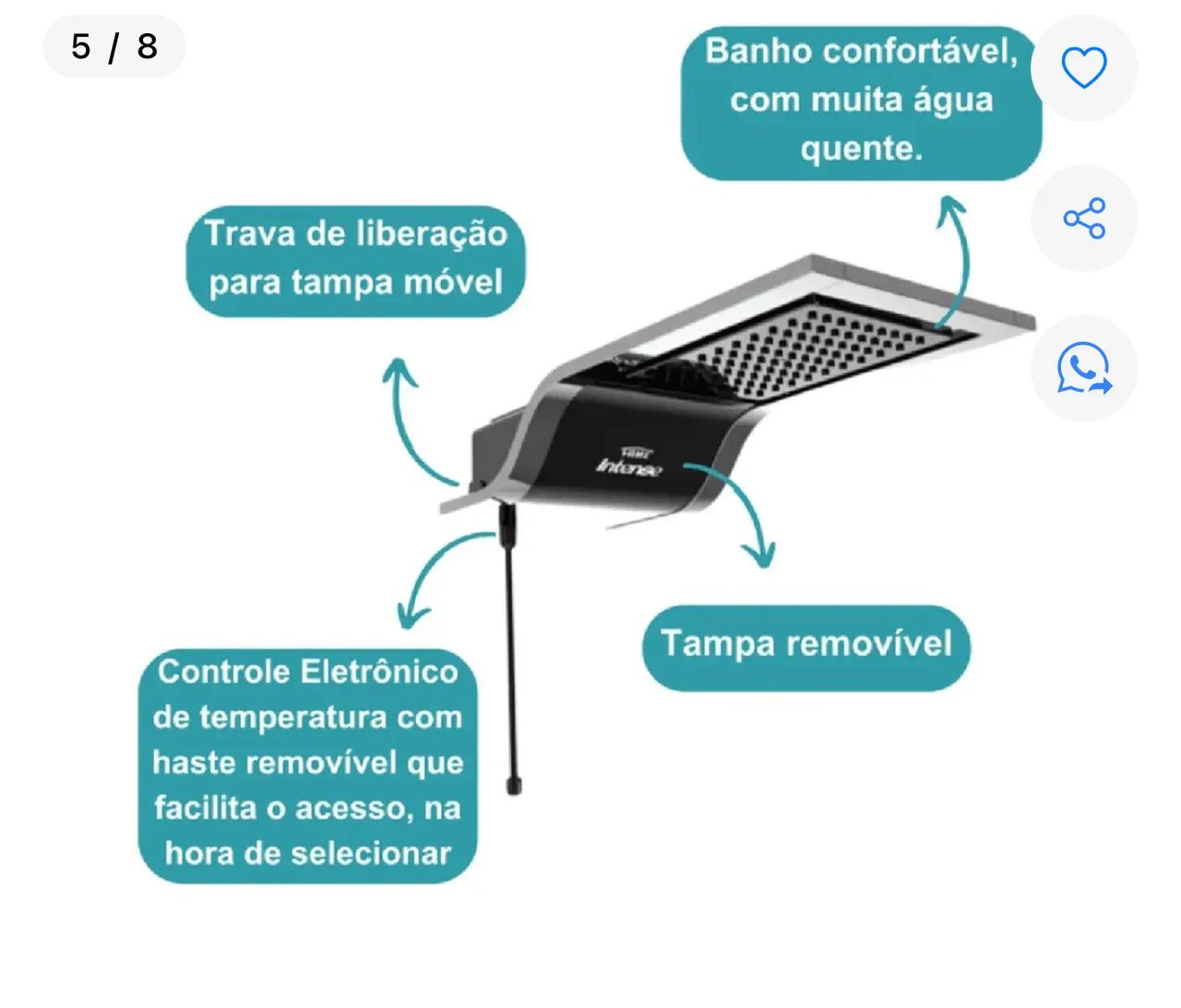 Intense Fame 5400W Electric Shower in Black and Stainless Steel, Black Color, Power